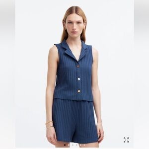 Blue Sleeveless Ribbed Set